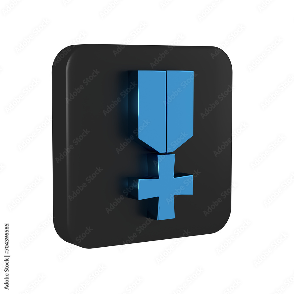 Obraz premium Blue Military reward medal icon isolated on transparent background. Army sign. Black square button.