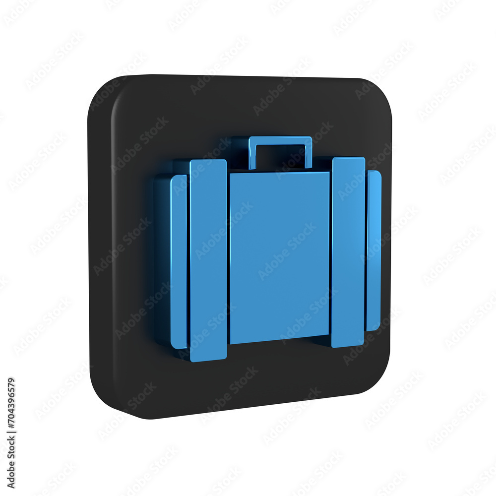 Blue Military ammunition box with some ammo bullets icon isolated on transparent background. Black square button. Blue Military ammunition box with some ammo bullets icon isolated on transparent background. Black square button.