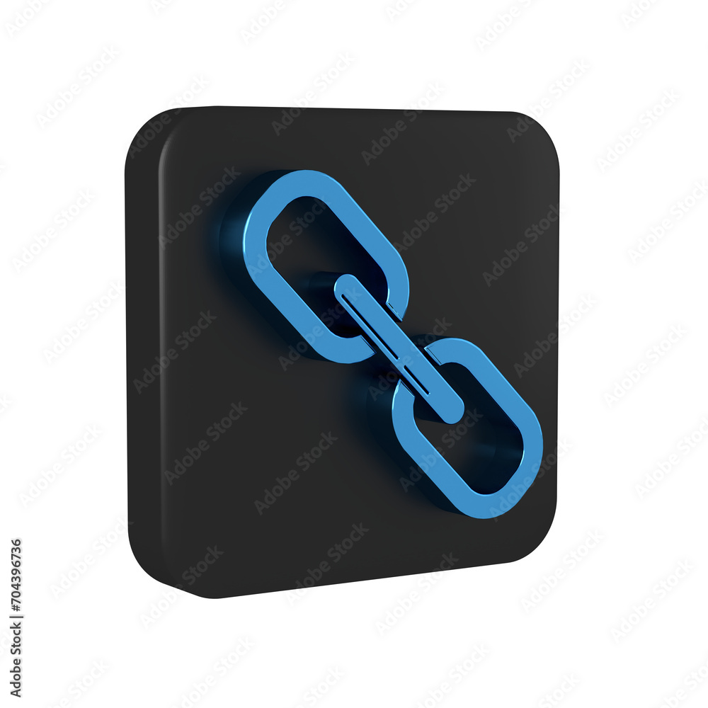 Blue Chain link icon isolated on transparent background. Link single. Black square button. Blue Chain link icon isolated on transparent background. Link single. Black square button.