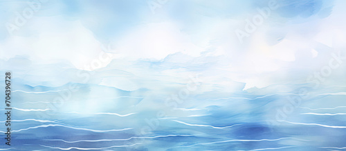 Painting of a Tranquil Blue Ocean With White Clouds