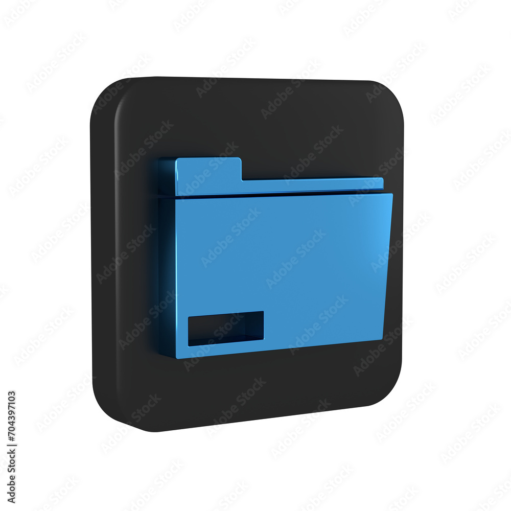 Blue Document folder icon isolated on transparent background. Accounting binder symbol. Bookkeeping management. Black square button. Blue Document folder icon isolated on transparent background. Accounting binder symbol. Bookkeeping management. Black square button.