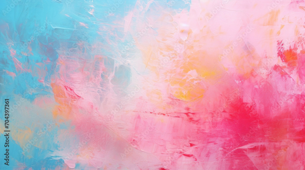 Bright and vibrant abstract acrylic painting with rich textures and a blend of pink and blue hues.