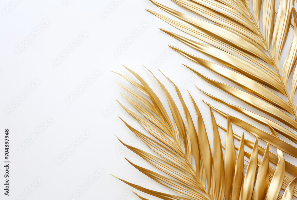 Golden Palm Leaves on White Background, Elegant, Nature-Inspired Image of Luxurious Botanical Decor Golden Palm Leaves on White Background, Elegant, Nature-Inspired Image of Luxurious Botanical Decor