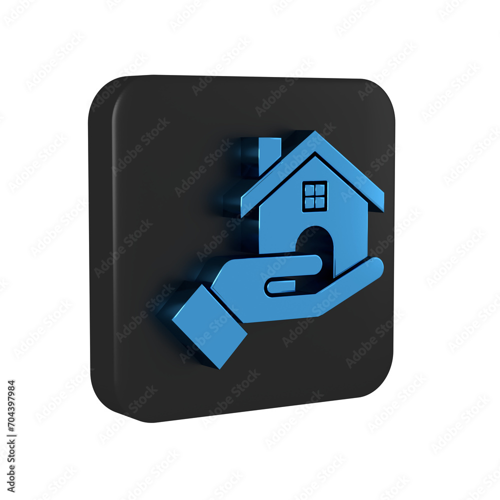 Blue Realtor icon isolated on transparent background. Buying house. Black square button. Blue Realtor icon isolated on transparent background. Buying house. Black square button.