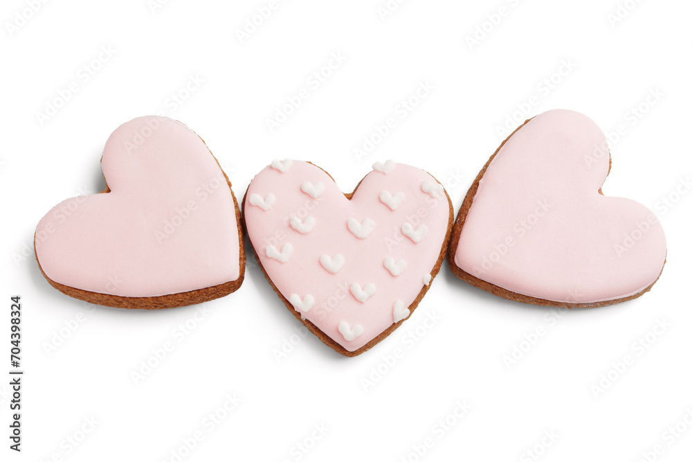 Pink heart shaped cookies on white background. Valentine's Day celebration Pink heart shaped cookies on white background. Valentine's Day celebration