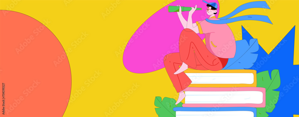 Naklejka premium Character reading quietly vector concept operation hand drawn illustration 