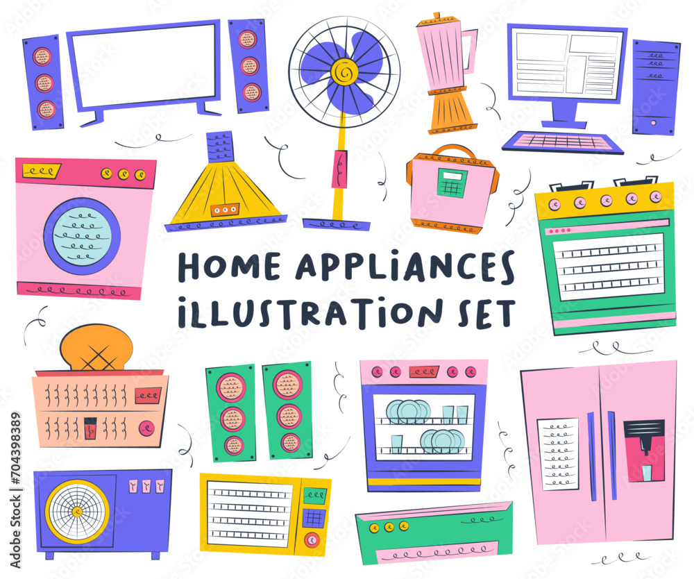 Collection of Household Appliances Illustration Icons Collection of Household Appliances Illustration Icons