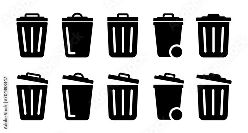 Set of dustbin icon symbol in flat style. Bin icon set. Trash can collection. Trash icons set. Web icon, delete button. Delete symbol flat style on white background. Vector Icon
