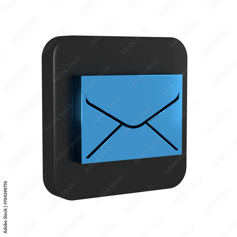 Blue Envelope icon isolated on transparent background. Email message letter symbol. Black square button. Blue Envelope icon isolated on transparent background. Email message letter symbol. Black square button.