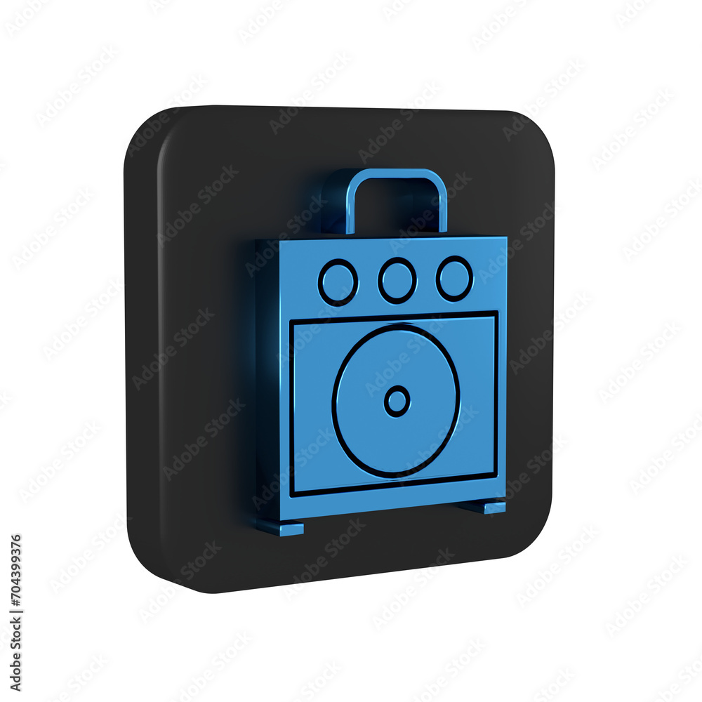 Blue Guitar amplifier icon isolated on transparent background. Musical instrument. Black square button. Blue Guitar amplifier icon isolated on transparent background. Musical instrument. Black square button.