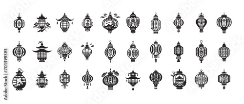 Lamps in silhouette collection. Vector illustration.