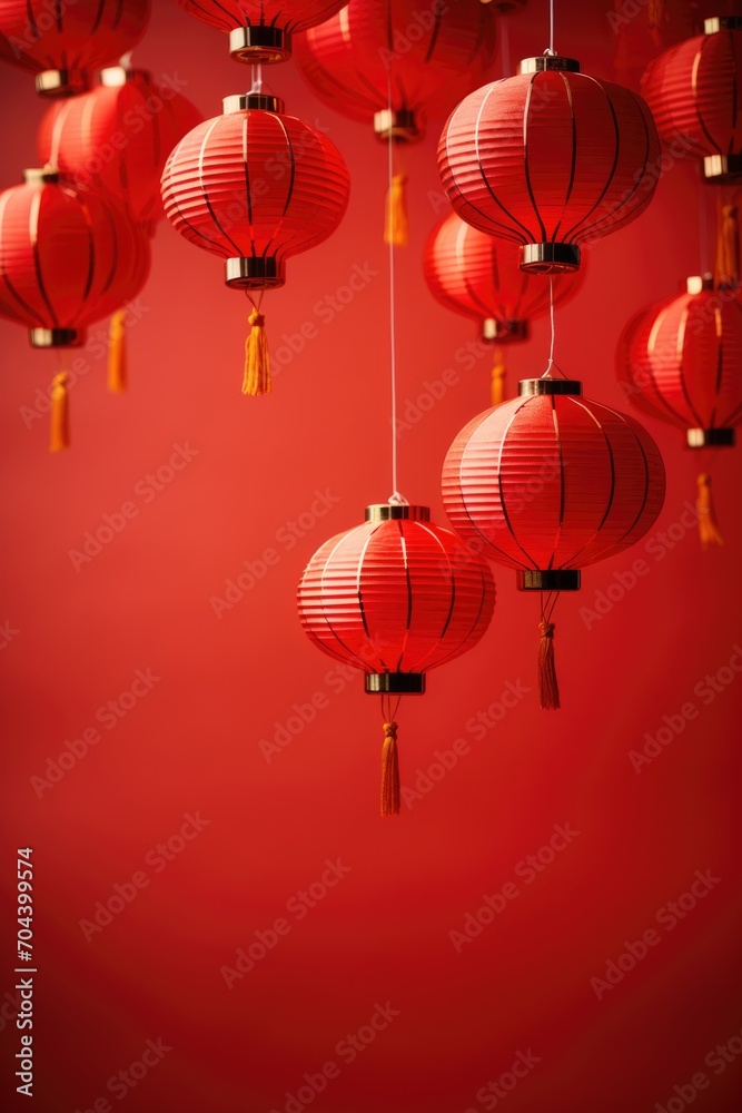 Chinese lanterns hang on a red Chinese New Year background. Chinese lanterns hang on a red Chinese New Year background.