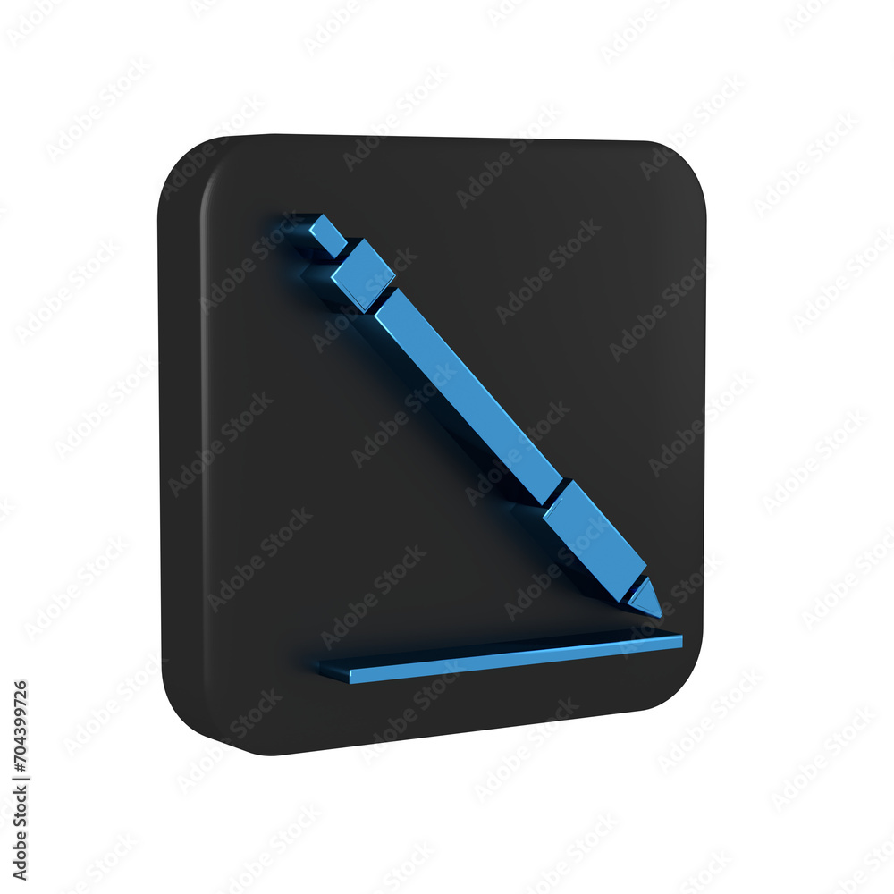 Blue Pen line icon isolated on transparent background. Black square button. Blue Pen line icon isolated on transparent background. Black square button.