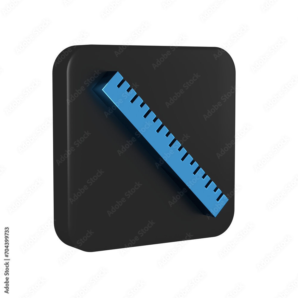 Blue Ruler icon isolated on transparent background. Straightedge symbol. Black square button.