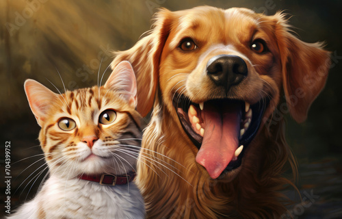 A Dog and a Cat With Open Mouths