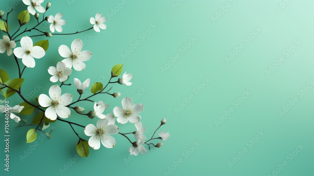 spring cherry flowers on green background