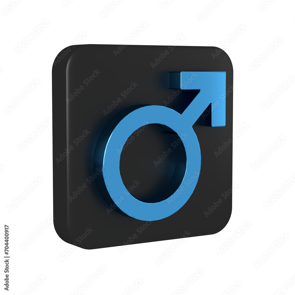 Blue Male gender symbol icon isolated on transparent background. Black square button. Blue Male gender symbol icon isolated on transparent background. Black square button.