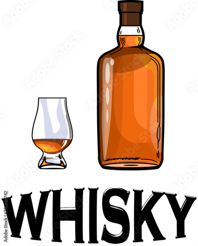 Vektor Whisky Flasche und Tasting Glas mit Schriftzug