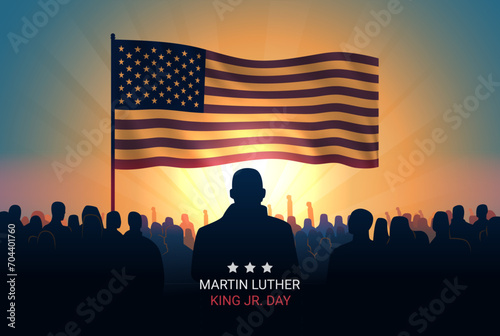 Martin Luther King Jr. Day black man and USA flag MLK banner horizontal