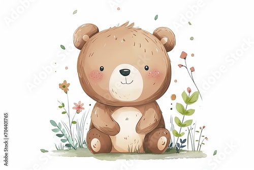 Very childish cute kawaii bear clipart  organic forms with desaturated light and airy pastel color palette. Great as nursery art with white background.