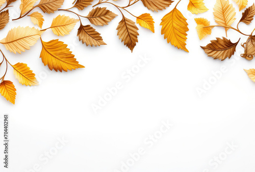 Yellow and Brown Leaves on a White Background