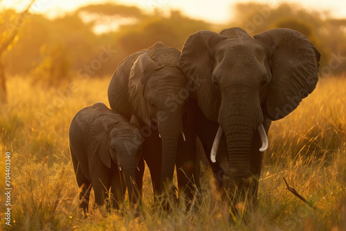 A heartwarming scene capturing the familial bonds within an elephant family