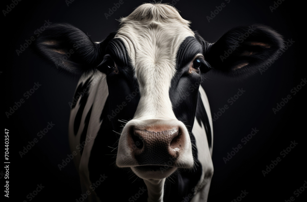 Close-up Portrait of a Black and White Cow Staring at the Camera Close-up Portrait of a Black and White Cow Staring at the Camera