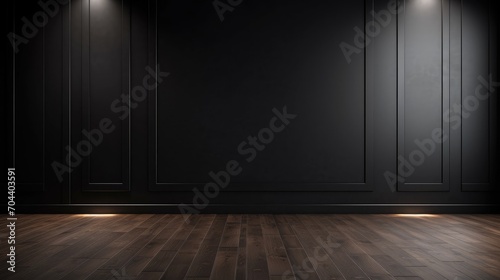 wood floor with dark black wall for present product, Generative Ai photo