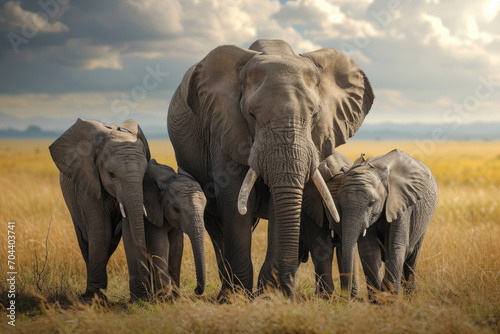 A heartwarming scene capturing the familial bonds within an elephant family © Veniamin Kraskov