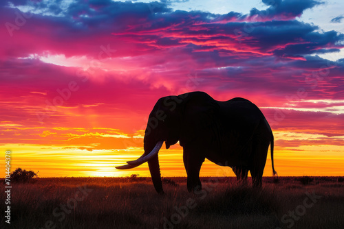 A mesmerizing silhouette of an elephant against the vibrant hues of a sunset
