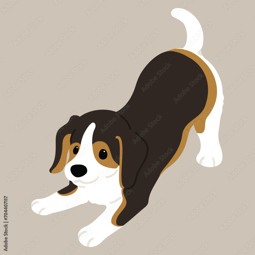 Simple and cute illustration of dark colored Beagle being playful flat colored Simple and cute illustration of dark colored Beagle being playful flat colored