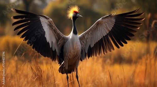 A pair of Grey Crowned Cranes engaged in a graceful courtship dance, their outstretched wings and synchronized movements a mesmerizing display. © Sajawal