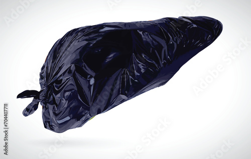 3D illustration of a garbage bag in the shape of a human liver, comparable to a human liver that accumulates waste and causes serious illness. Used in medicine, in advertising and commerce.