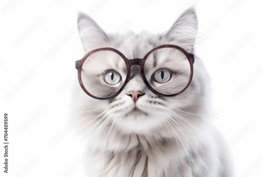 cute cat wearing glasses isolated on white background. generative ai