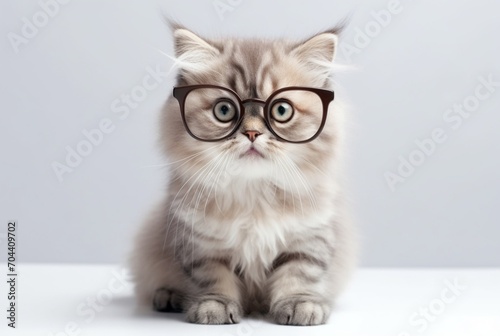 cute cat wearing glasses isolated on white background. generative ai