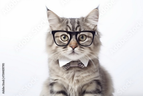 cute cat wearing glasses isolated on white background. generative ai © LivroomStudio