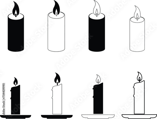 Simple short candle icon. Concept of burning candlestick. Sign attributes of Christianity, radiance. Vector illustration isolated on white background. Flat style trend modern logo design