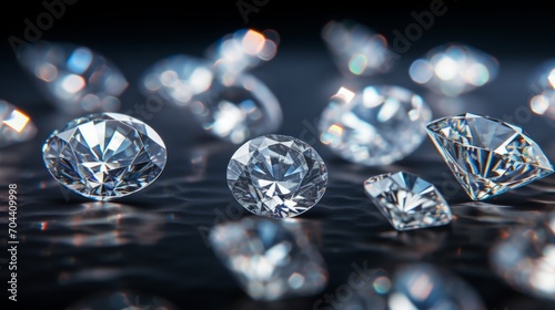 a macro close-up image of many precious stones diamonds or similar zirconia fianit on black background filling the frame.