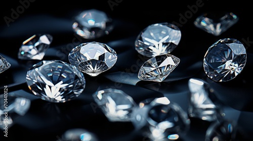 a macro close-up image of many precious stones diamonds or similar zirconia fianit on black background filling the frame.