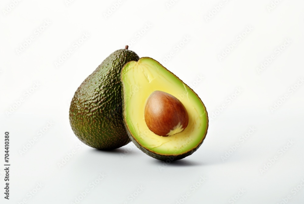 fresh avocado in half cut isolated on white background. generative ai