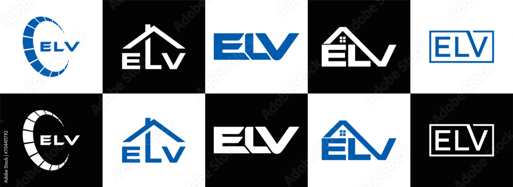 Naklejka premium ELV logo. E L V design. White ELV letter. ELV, E L V letter logo design. Initial letter ELV letter logo set, linked circle uppercase monogram logo. E L V letter logo vector design.