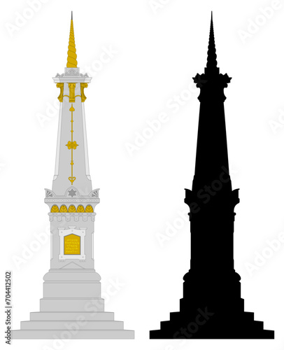Yogyakarta Monument, The Landmark of Yogyakarta City in Indonesia. Flat Vector Illustration With Silhouette Variation Isolated on White Background.