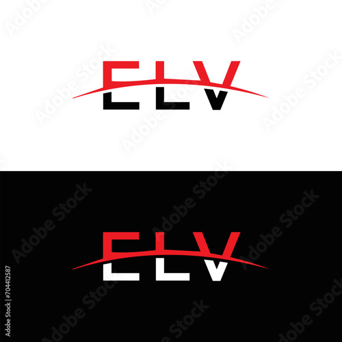 ELV logo. E L V design. White ELV letter. ELV, E L V letter logo design. Initial letter ELV letter logo set, linked circle uppercase monogram logo. E L V letter logo vector design. photo