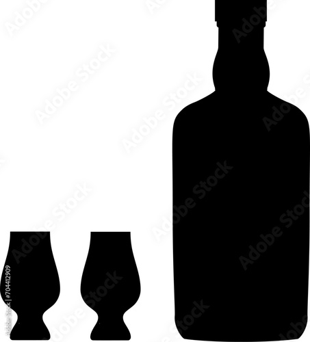 Vektor Silhouetten - Whisky Flasche mit Tasting Gläser