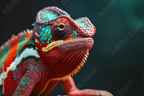A fierce iguana basks in the sun, its vibrant scales and razor-sharp teeth giving it the appearance of a mystical dragon, embodying the beauty and danger of the wild © AiAgency