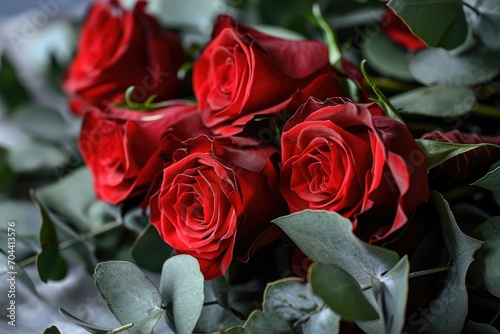 Vibrant red garden roses bloom in a stunning display of beauty and resilience  their lush petals and evergreen leaves a symbol of nature s enduring grace