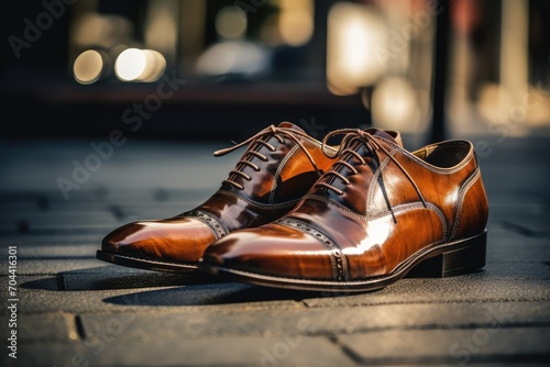 Polished Elegance: Leather Dress Shoes on City Pavement