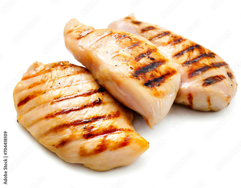 Gegrilltes hühnerfilet isoliert auf weißem Hintergrund, Freisteller Gegrilltes hühnerfilet isoliert auf weißem Hintergrund, Freisteller