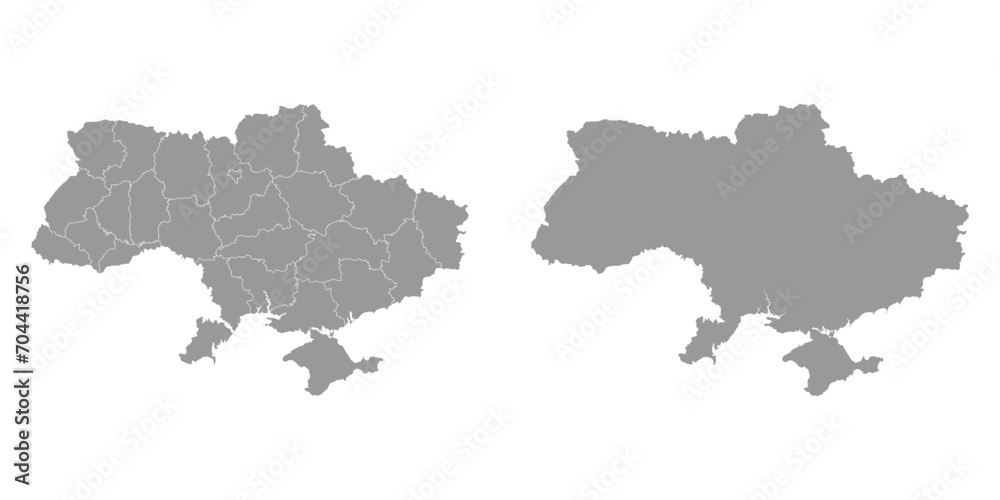 Ukraine gray map with provinces. Vector illustration.