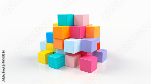 Colorful cubes 3d render with white background